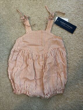 Mabel + Honey Girls' Cream and Pink Striped Romper